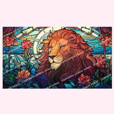 Adhésif vitrail autocollant lion majestueux aux couleurs chaudes, décoration vitrail artistique pour fenêtre