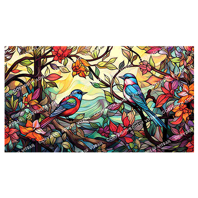 Adhésif vitrail autocollant oiseaux multicolores en vol, effet vitrail artistique pour fenêtre

